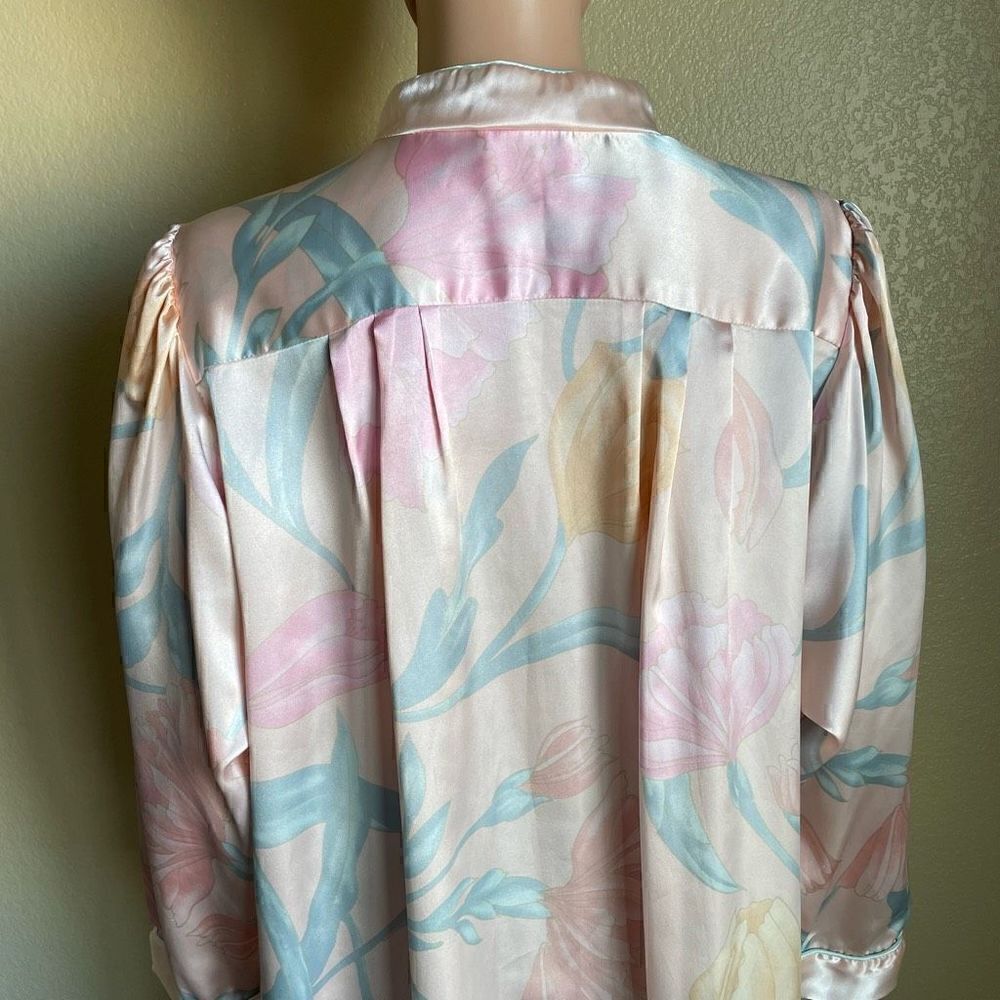Vintage Neiman Marcus Natori Satin Floral Long Intimates Nightgown House Dress S - Picture 4 of 10
